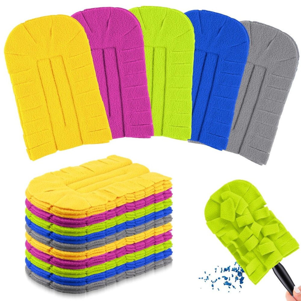 Zubebe 20 Pcs Duster Refill Reusable Fleece Duster Refills Feather Flat Dusters Multi Surface Washable Cleaning Pads Tools for Home, Blinds, Car, Pet, Furniture, Fans (Stylish Color)