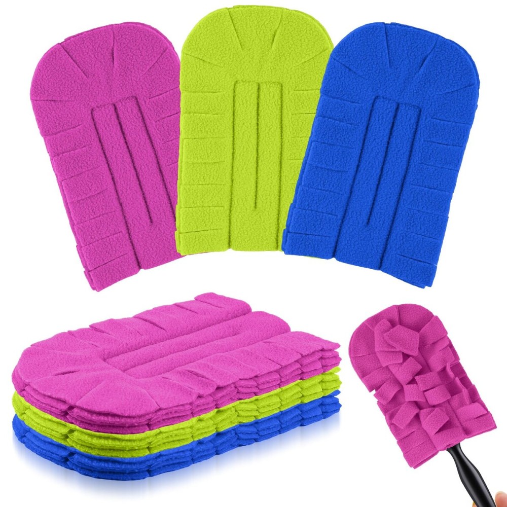 Zubebe 3 Pcs Duster Refill Reusable Fleece Duster Refills Feather Flat Dusters Multi Surface Washable Cleaning Pads Tools for Home, Blinds, Car, Pet, Furniture, Fans (Rose Red,Green,Blue)