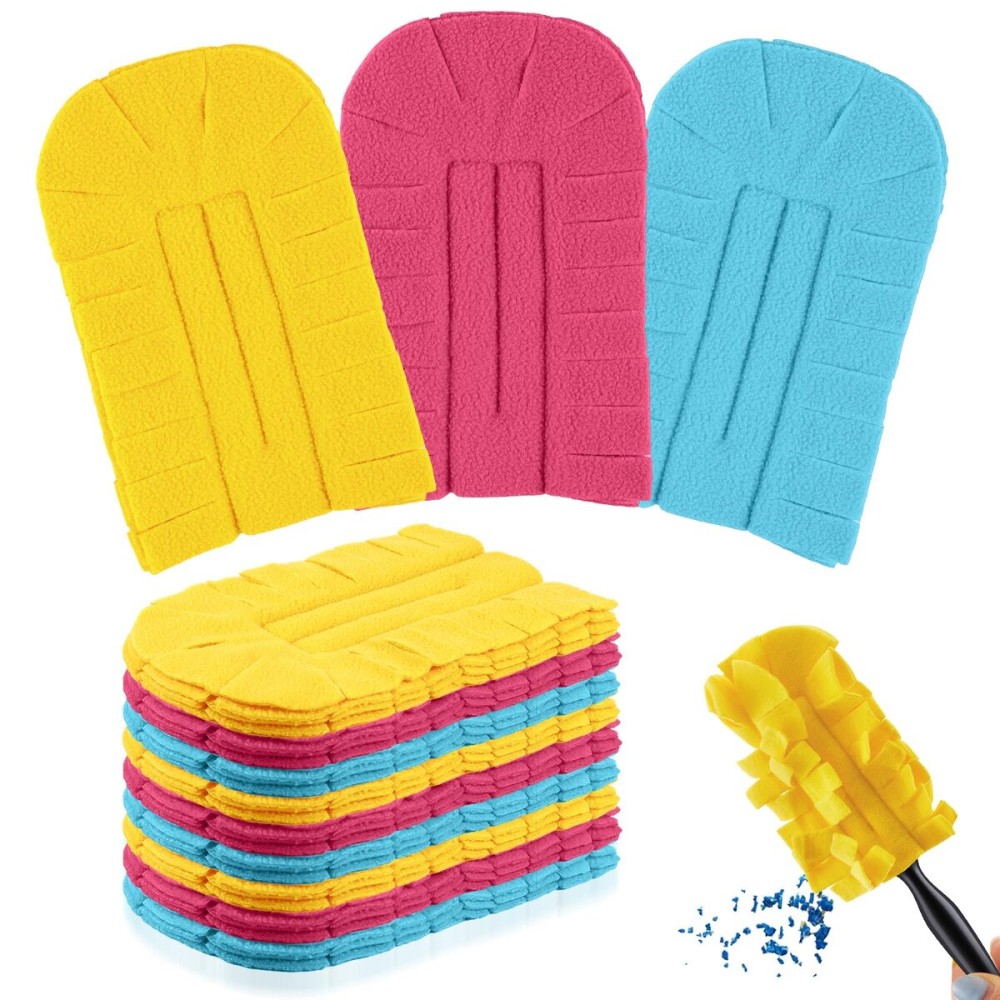 Zubebe 12 Pcs Duster Refill Reusable Fleece Duster Refills Feather Flat Dusters Multi Surface Washable Cleaning Pads Tools for Home, Blinds, Car, Pet, Furniture, Fans (Watermelon Red,Blue,Yellow)