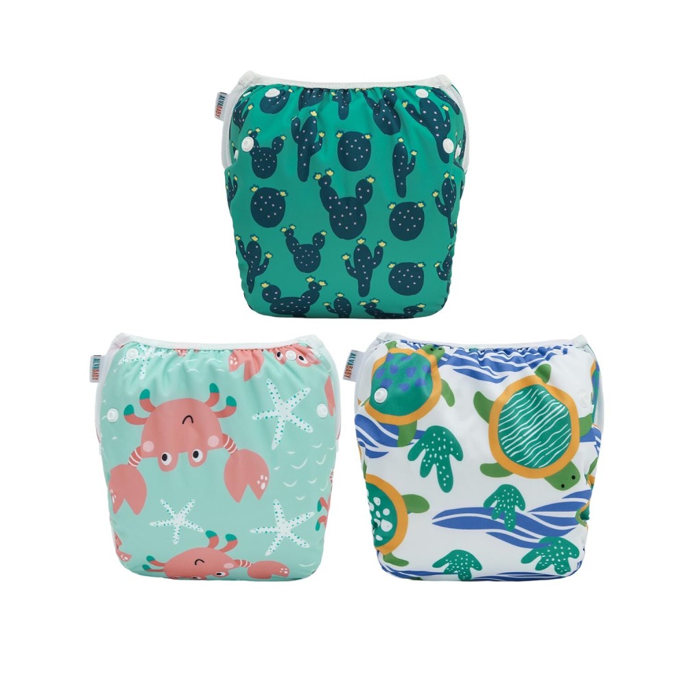 ALVABABY Swim Diapers 3pcs Baby & Toddler Snap One Size Reusable Adjustable Baby Boys\' Swim Diapers for Swimming Lessons 3SWY69A
