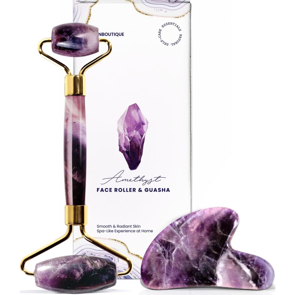 ROSELYNBOUTIQUE Gua Sha Facial Tools & Face Roller Original Face Massager for Puffiness Wrinkless Skin Care Routine - Self Care Gift for Men Women (Amethyst)