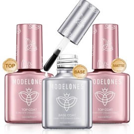 modelones Gel Base and Top Coat Set 3 Pcs, Clear No Wipe Glossy and Matte Top Coat & Base Coat Nail Polish 2025 Upgrade Formula Pro Gel Mini Salon Manicure Kit Gift for Women Girls Starter