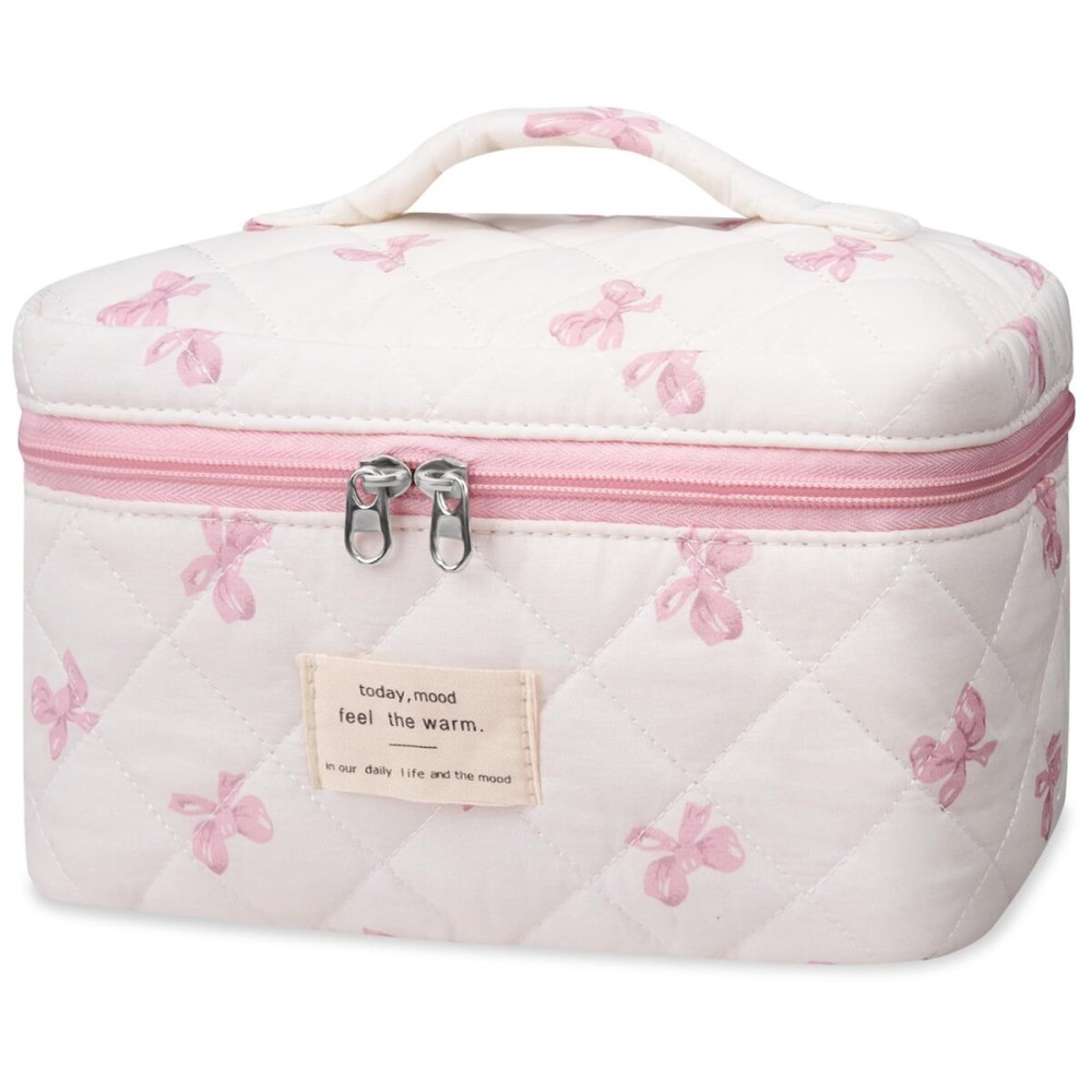 Large Makeup Bag, Cute Cosmetic Bag for Women Girls, Floral Coquette Aesthetic Toiletry Bag, Travel Make Up Organizer Bag ((White Butterfly Flower))