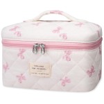 Large Makeup Bag, Cute Cosmetic Bag for Women Girls, Floral Coquette Aesthetic Toiletry Bag, Travel Make Up Organizer Bag ((White Butterfly Flower))