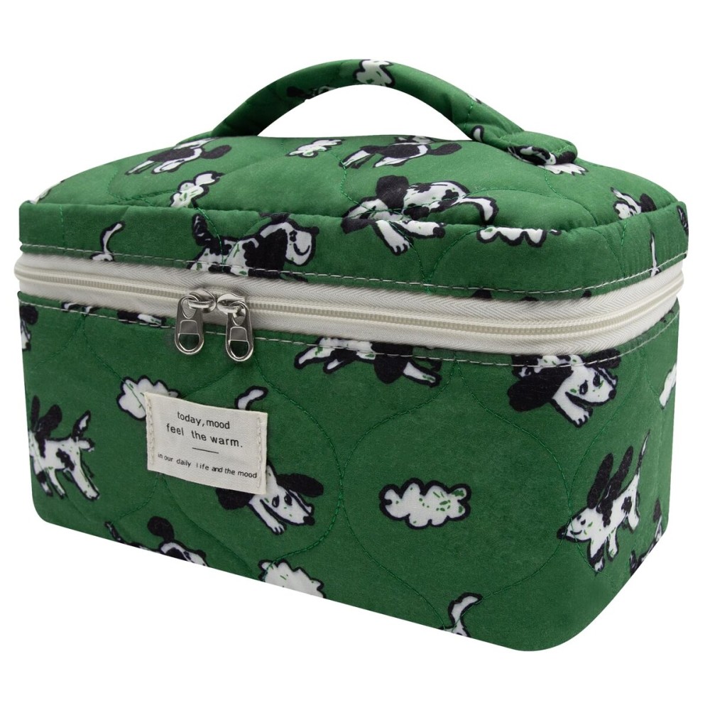 Large Makeup Bag, Cute Cosmetic Bag for Women Girls, Floral Coquette Aesthetic Toiletry Bag, Travel Make Up Organizer Bag (Green Dog Print