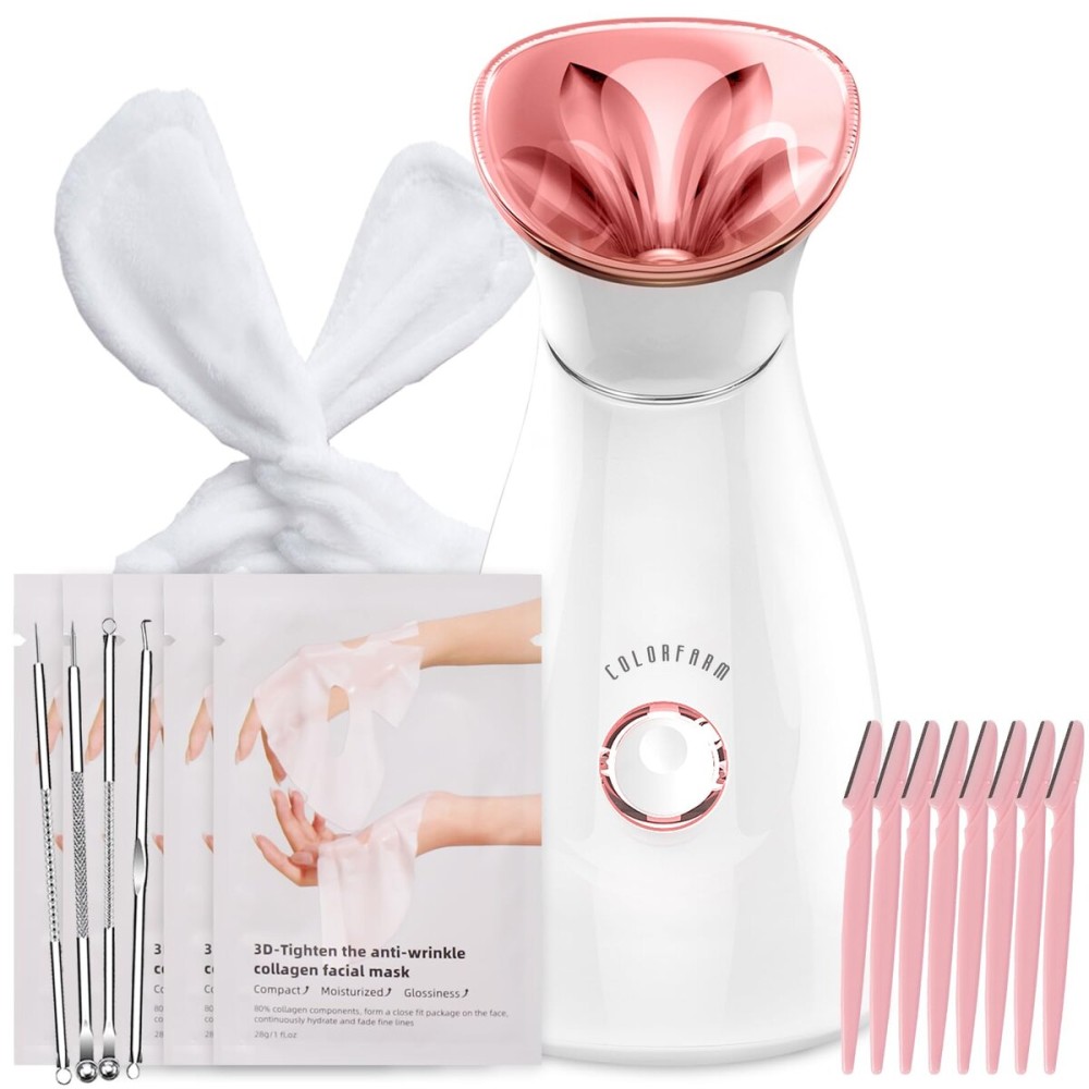 Colorfarm Facial Steamer Skin Care Kit: Face Steamer Home Spa Deep Cleaning Unclogs Pores with 4 Skin Care Tools - Relaxing Self Care Skincare Beauty Gifts for Women Girl (Skin Essentials Master Kit)