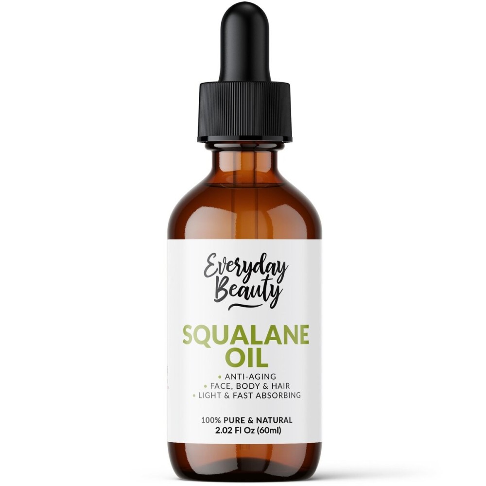 Squalane Oil - 100% Pure & Natural Plant Derived Facial Oil 2.02 Fl Oz Glass Bottle & Dropper - Cold Pressed and Unrefined Premium Grade Multipurpose Moisturizing Oil For Skin and Hair