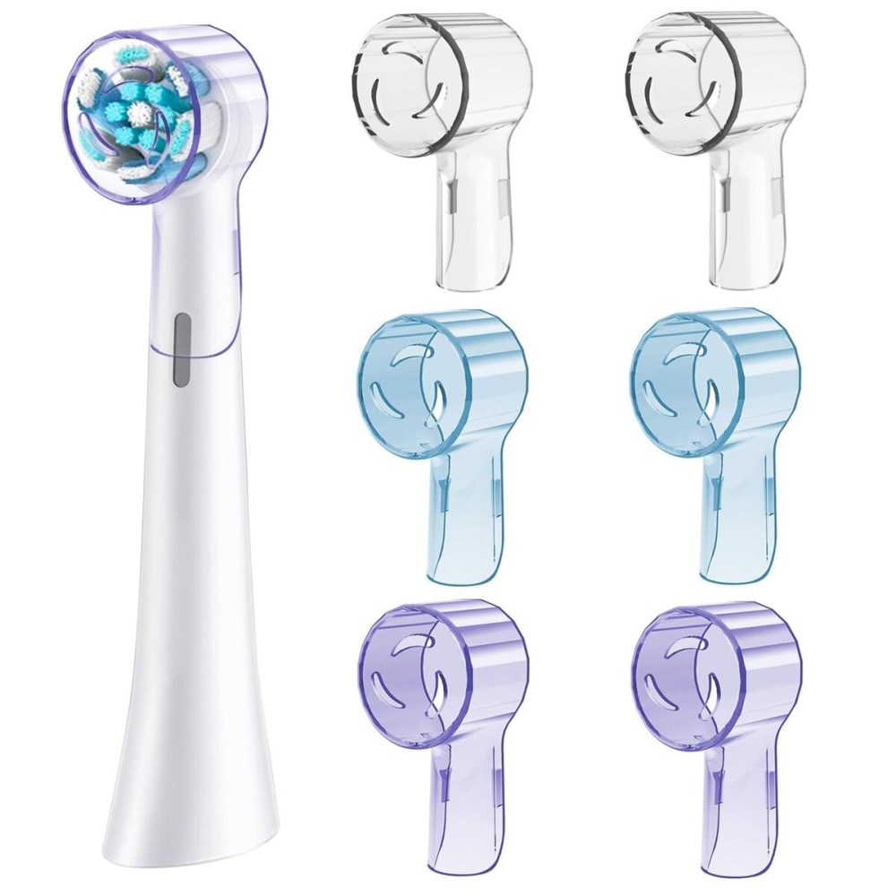 6 Pack Toothbrush Covers for Oral B iO Replacement Heads, Toothbrush Cover Caps for Oral B Pro1000 Electric Toothbrush HeadiO Toothbrush Head Cover for Travel & Home (Transparent + Blue + Purple)