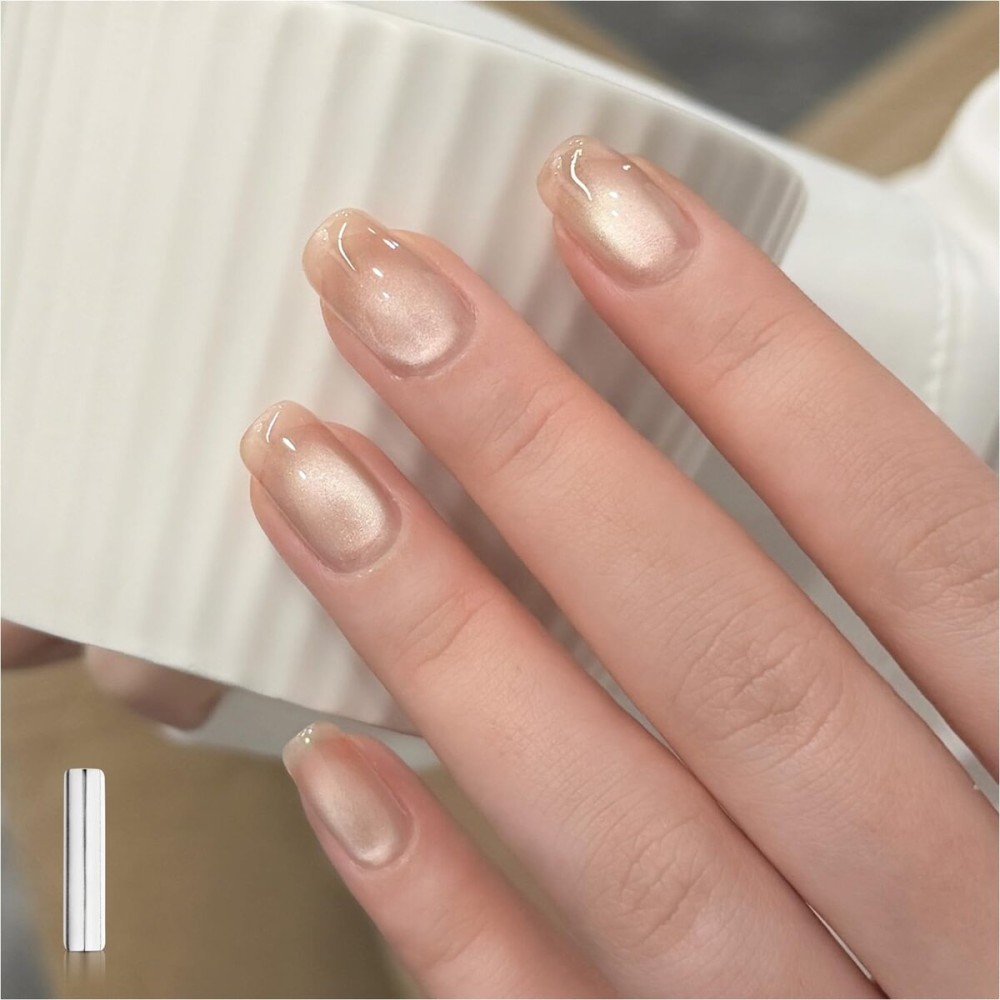 GAOY Jelly Nude Cat Eye Gel Nail Polish, 16ml Glitter Holographic Nail Polish with Magnet, Reflective Translucent UV Gel, 3139 Moonlit Haze