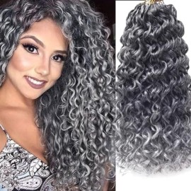 YXCHERISHAIR 8 Packs Curly Crochet Hair 14inch GoGo Curl Crochet hair for Women Deep Wave Braiding hair,Synthetic Bohemian Water Wave Crochet hair Braids (1B/Grey, 14inch)