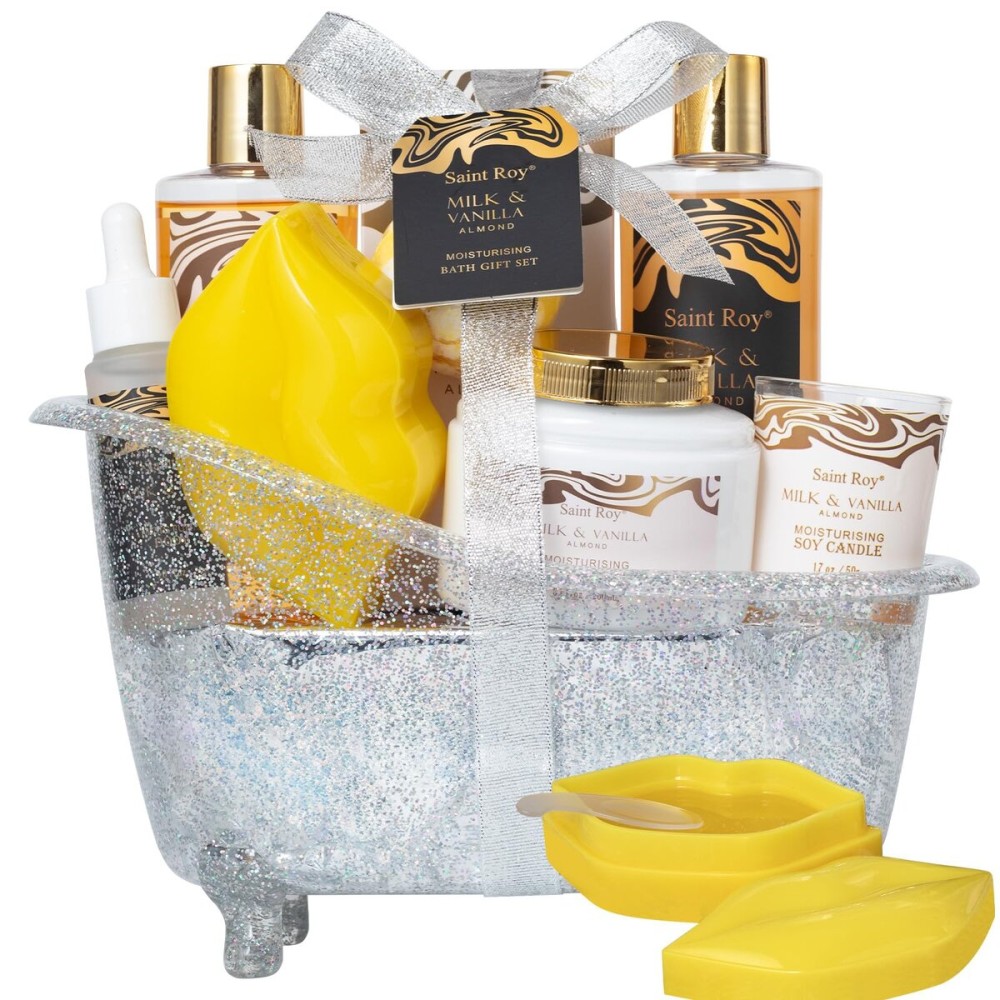 Spa Gift Basket, Luxury bath kit Christmas Gifts for Women, Bath and Body Almond Milk Vanilla Spa Gifts for Women, Bath Gift Set Shower Gel, Scent Lotion, Lip Mask, Birthday Holiday Bridal Shower