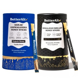 Better Alt Ashwagandha & Shilajit Honey Sticks 2 Pack| Pure Himalayan Shilajit Organic Multiflora Honey & Saffron|60 Sticks|Energy & Immune Support Supplement