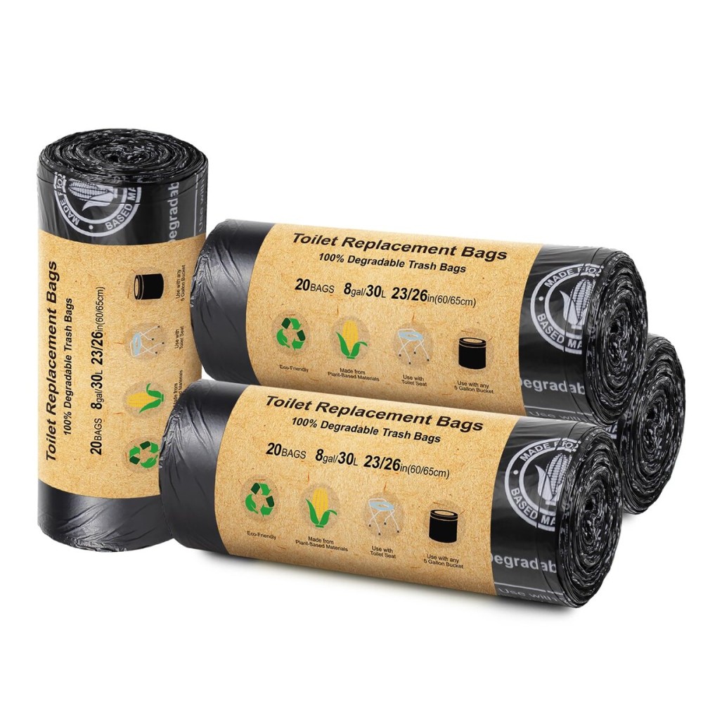 BLIKA 80 Count Toilet Replacement Bags, 8 Gallon, 30 Liter, Heavy Duty 1 Mil, Compost Bags 8 Gallon, Camping Toilet Bags for Portable Toilet, Car Travel, Camping, Long Trips