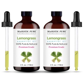 Majestic Pure Essential Oil with Glass Dropper - 100% Pure and Natural - Essential Oils for Diffuser, Aromatherapy, Soap and Candle Making, Lemongrass Essential Oil, Lemongrass Oil, 4 Fl Oz Pack of 2