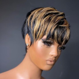 Yviann Pixie Cut Wig Human Hair Short Pixie Wigs for Black Women Human Hair Glueless Full Machine Made Wig Glueless Wear and Go Natural Color F1B30