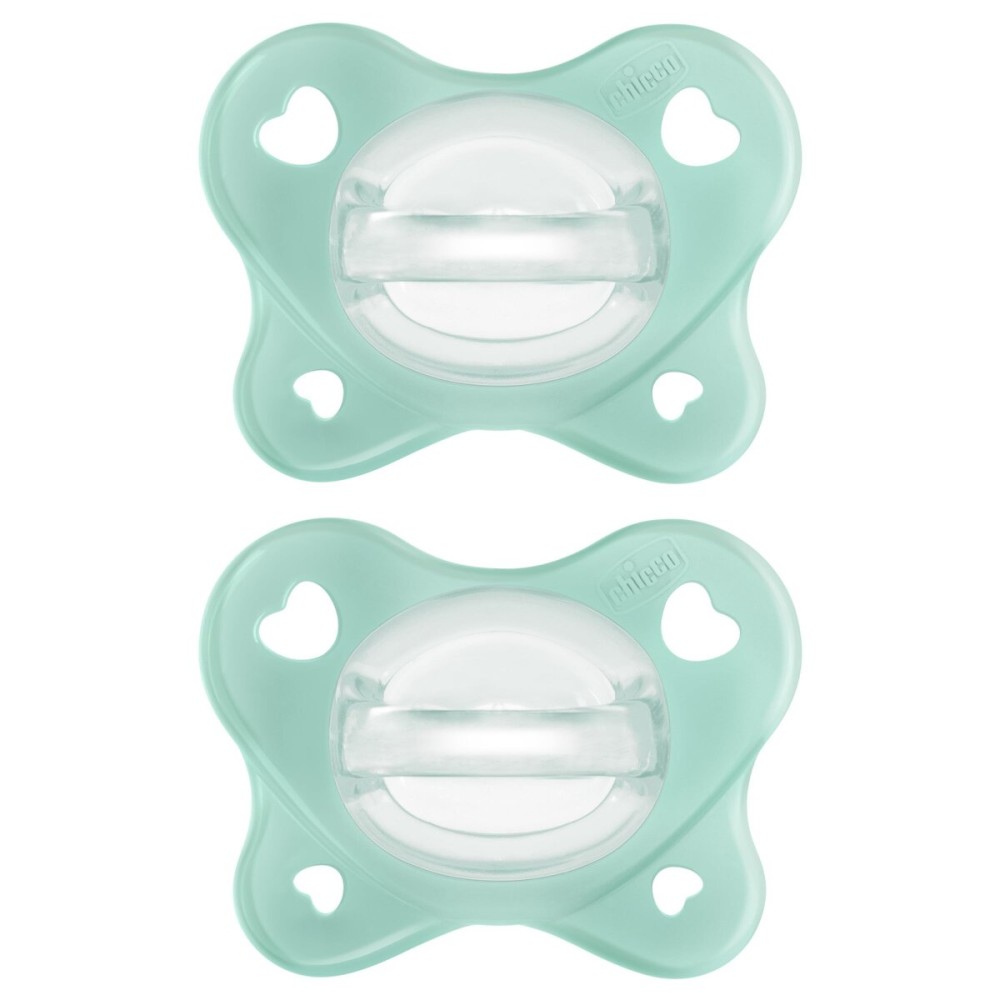 Chicco PhysioForma Dual Soft Orthodontic Pacifier, 0-2m | 100% Soft Silicone | Supports Breathing & Oral Development | One-Piece Design | Flex-Shield | Sterilizing Case | BPA Free | Seafoam, 2pk