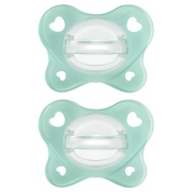 Chicco PhysioForma Dual Soft Orthodontic Pacifier, 0-2m | 100% Soft Silicone | Supports Breathing & Oral Development | One-Piece Design | Flex-Shield | Sterilizing Case | BPA Free | Seafoam, 2pk