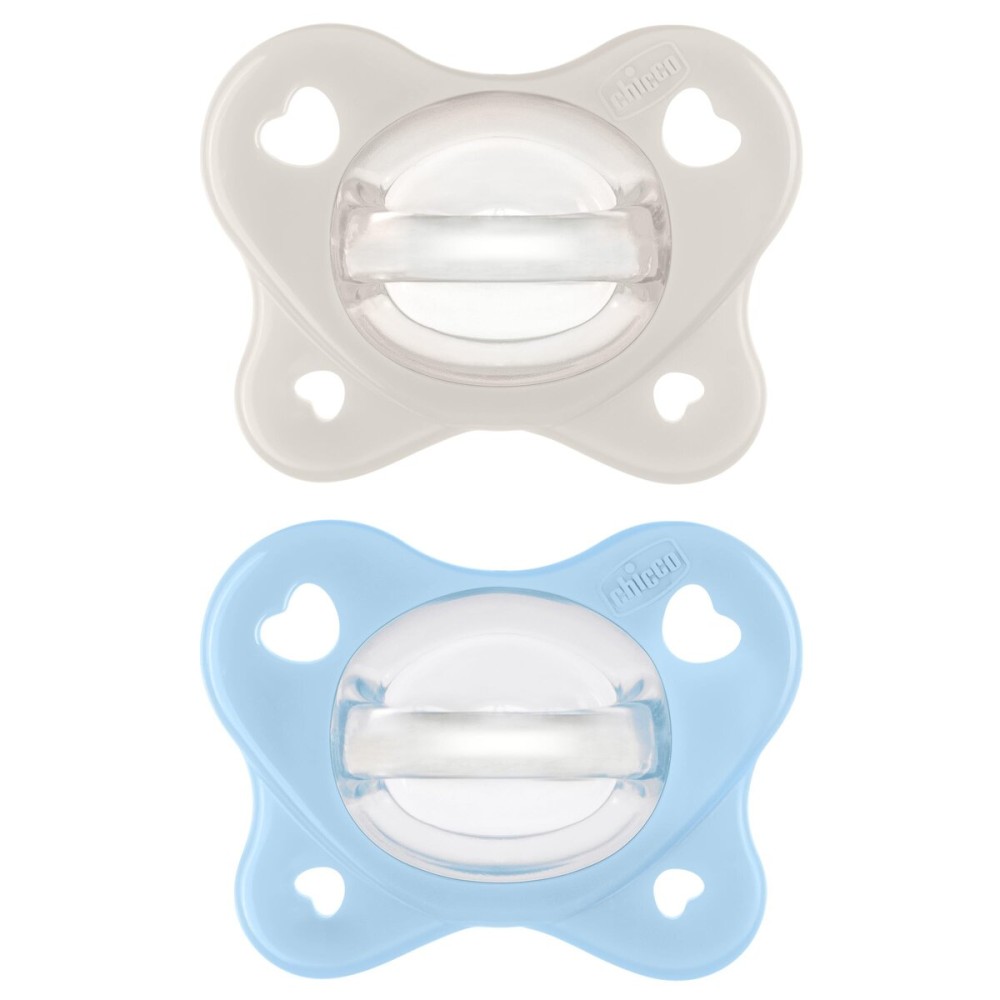 Chicco PhysioForma Dual Soft Orthodontic Pacifier, 2-6m | 100% Soft Silicone | Supports Breathing & Oral Development | One-Piece Design | Flex-Shield | Sterilizing Case | BPA Free | Grey/Sky, 2pk