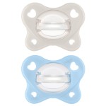 Chicco PhysioForma Dual Soft Orthodontic Pacifier, 2-6m | 100% Soft Silicone | Supports Breathing & Oral Development | One-Piece Design | Flex-Shield | Sterilizing Case | BPA Free | Grey/Sky, 2pk