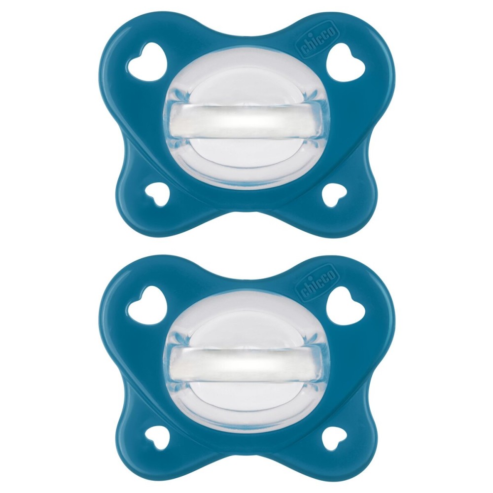 Chicco PhysioForma Dual Soft Orthodontic Pacifier, 16-24m | 100% Soft Silicone | Supports Breathing & Oral Development | One-Piece Design | Flex-Shield | Sterilizing Case | BPA Free | Sapphire, 2pk