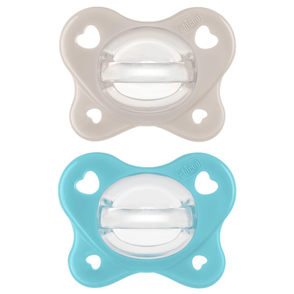 Chicco PhysioForma Dual Soft Orthodontic Pacifier, 6-16m | 100% Soft Silicone | Supports Breathing & Oral Development | One-Piece Design | Flex-Shield | Sterilizing Case | BPA Free | Grey/Marine, 2pk