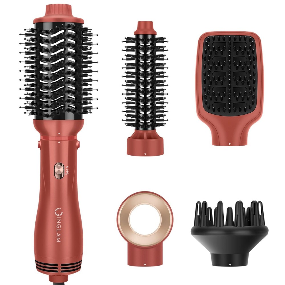 IG INGLAM Blow Dryer Brush Set, 5-in-1 Multi-Styler for Drying, Salon Blowouts, Smooth Curls, Sleek Styles, Ionic Hot Air Brush with Soft Tufts & Nylon Bristles for Frizz-Free Hair, Strawberry Bronze