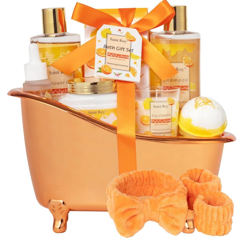 Orange Scents spa gift set Great Gift Lemon Spa Gifts for girls, Body care Set Birthday Gifts, Gift Baskets for Woman, 11pcs Bath Gift Set for Women, Christmas Gifts for Women Citrus Spa Gift Basket