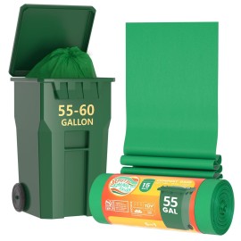 55-60 Gallon Compostable Trash Bags Liners, Heavy Duty Extra Thick 1.57 Mil, 208.2 Liter, 15 Bags, Lawn, Yard, and Restaurant Use, ASTM D6400, US BPI, OK Compost Home Certified