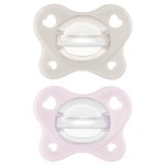 Chicco PhysioForma Dual Soft Orthodontic Pacifier, 2-6m | 100% Soft Silicone | Supports Breathing & Oral Development | One-Piece Design | Flex-Shield | Sterilizing Case | BPA Free | Grey/Pink, 2pk