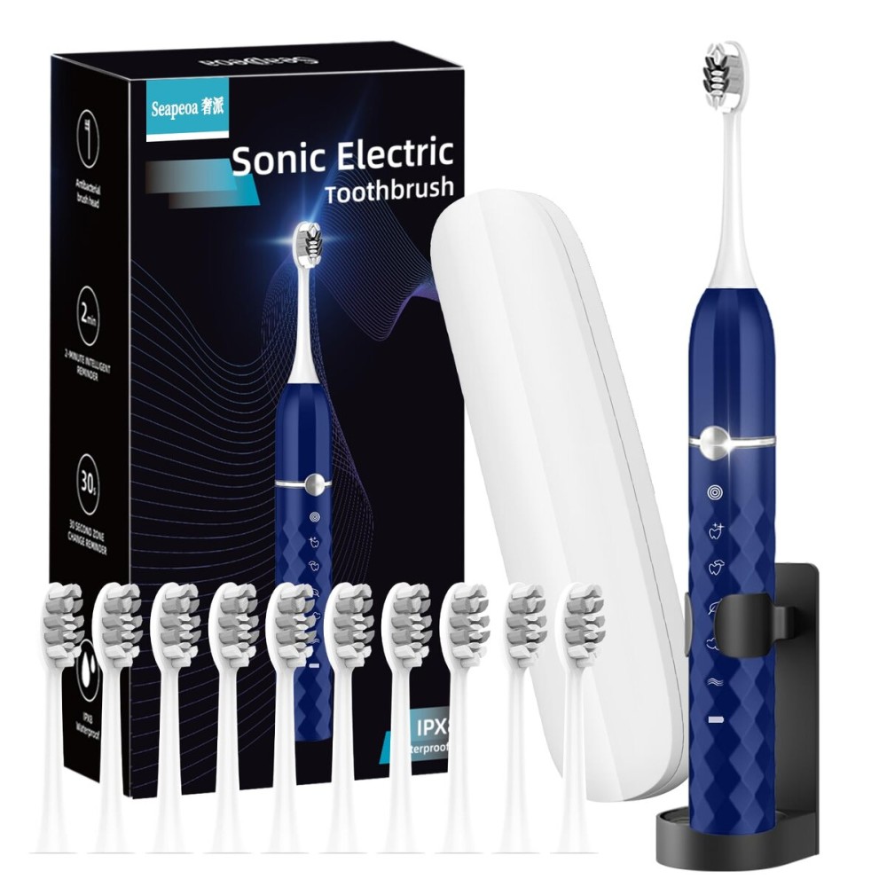 Seapeoa Electric Toothbrush Set, Equipped with 10 Brush Heads and Travel case, IPX8 Waterproof, 2-Minute Timer, 42000 high-Frequency Vibrations, 5 Modes, The First Choice for Gift Giving