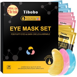 Under Eye Patches(24 Pairs), Christmas Stocking Stuffers Gifts for Women, 24K Gold, Caffeine, Retinol Eye Masks for Puffy Eyes, Wrinkles, Dark Circles - Restoring & Awakening & Moisturizer