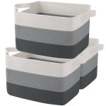 OIAHOMY Storage Basket, Woven Baskets for Storage, Cotton Rope Basket for toys,Towel Baskets for Bathroom - Pack of 3, Gradient Dark Gray