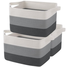 OIAHOMY Storage Basket, Woven Baskets for Storage, Cotton Rope Basket for toys,Towel Baskets for Bathroom - Pack of 3, Gradient Dark Gray