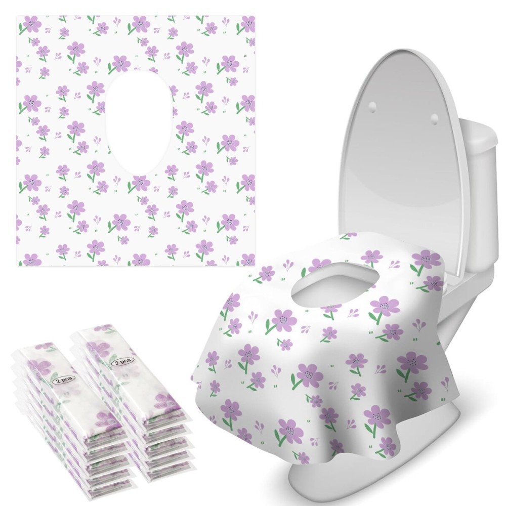 Blissful Diary 20 Pcs Toilet Seat Covers Disposable for Toddlers & Adults, Extra Large Waterproof, Portable Package for Travel, Kids Potty Training(Purple Flowers))