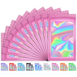 200 PCS Holographic Bags, Smell Proof Bag for Candy, Small Baggies Sample Bag, Food Storage Bag for Jewelry, Resealable Bag for Small Businesses (4x6 Inch, Pink)