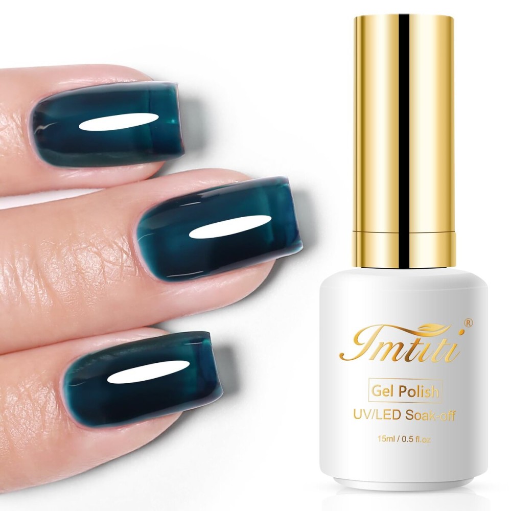 Imtiti Aegean Blue Gel Nail Polish, 0.5 fl oz Translucent Blue Green gel polish Color Soak Off UV Lamp Nail Art Manicure Salon DIY Nail Design Christmas Halloween Decoration