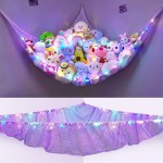 Unicorn Castle Stuffed Animals Net or Hammock Kids Toy Storage Organizer with LED Light Hanging Corner Stuffed Animals Holder Kids Girls Room Decor,Purple,Large (Pack of 2)