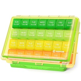 AUVON Moisture-Proof Monthly Pill Organizer, Large 28 Days Pill Box Case with Removable 4 Weeks Medication Organizer Rows, Travel-Friendly to Store Fish Oils, Vitamins, Supplements, Medications