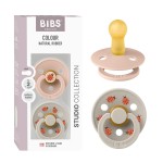 BIBS Studio Soother 2-Pack, BPA Free Dummy Pacifier, Round Nipple. Natural Rubber Latex, Made in Denmark, Size 2 (6-18 Months), Blush/Sand