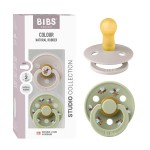 BIBS Studio Soother 2-Pack, BPA Free Dummy Pacifier, Round Nipple. Natural Rubber Latex, Made in Denmark, Size 2 (6-18 Months), Mushroom/Sage
