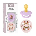 BIBS Studio Soother 2-Pack, BPA Free Dummy Pacifier, Round Nipple. Natural Rubber Latex, Made in Denmark, Size 2 (6-18 Months), Violet Sky/Petal