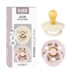 BIBS Studio Soother 2-Pack, BPA Free Dummy Pacifier, Round Nipple. Natural Rubber Latex, Made in Denmark, Size 1 (0-6 Months), Ivory/Petal