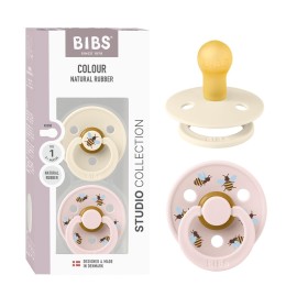 BIBS Studio Soother 2-Pack, BPA Free Dummy Pacifier, Round Nipple. Natural Rubber Latex, Made in Denmark, Size 1 (0-6 Months), Ivory/Petal