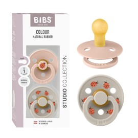 BIBS Studio Soother 2-Pack, BPA Free Dummy Pacifier, Round Nipple. Natural Rubber Latex, Made in Denmark, Size 1 (0-6 Months), Blush/Sand
