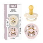BIBS Studio Soother 2-Pack, BPA Free Dummy Pacifier, Round Nipple. Natural Rubber Latex, Made in Denmark, Size 2 (6-18 Months), Ivory/Petal