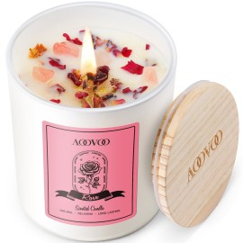 AOOVOO Rose Scented Candles for Women - Aromatherapy Candle with Crystals Inside, 10oz Soy Candles for Home Scented, Birthday Gifts Christmas Candle for Mom Women