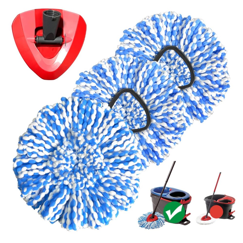 Mop Head Replacement, Microfiber Mop Refills Include 3 Cedar Spin Mop Replace Heads, 1 Extra Mop Replacement Base