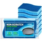 AIDEA Sponges Kitchen, Non-Scratch Scrub Sponge, 6Count, Sponges for Non-Stick Cookware, Kitchen Sponge for Dishes, Cleans Fast Without Scratching, Cleaning Power for Kitchen, Bathroom, Household