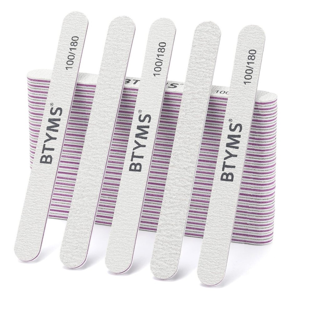 BTYMS 30Pcs 100/180 Grit Nail Files for Acrylic and Natural NailsDouble Sided Emery Board Nail Buffering Files
