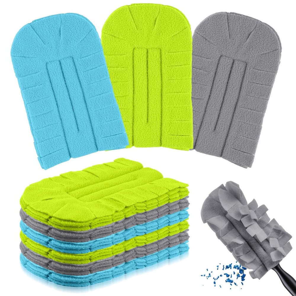 Zubebe 6 Pcs Duster Refill Reusable Fleece Duster Refills Feather Flat Dusters Multi Surface Washable Cleaning Pads Tools for Home, Blinds, Car, Pet, Furniture, Fans (Blue,Green,Grey)